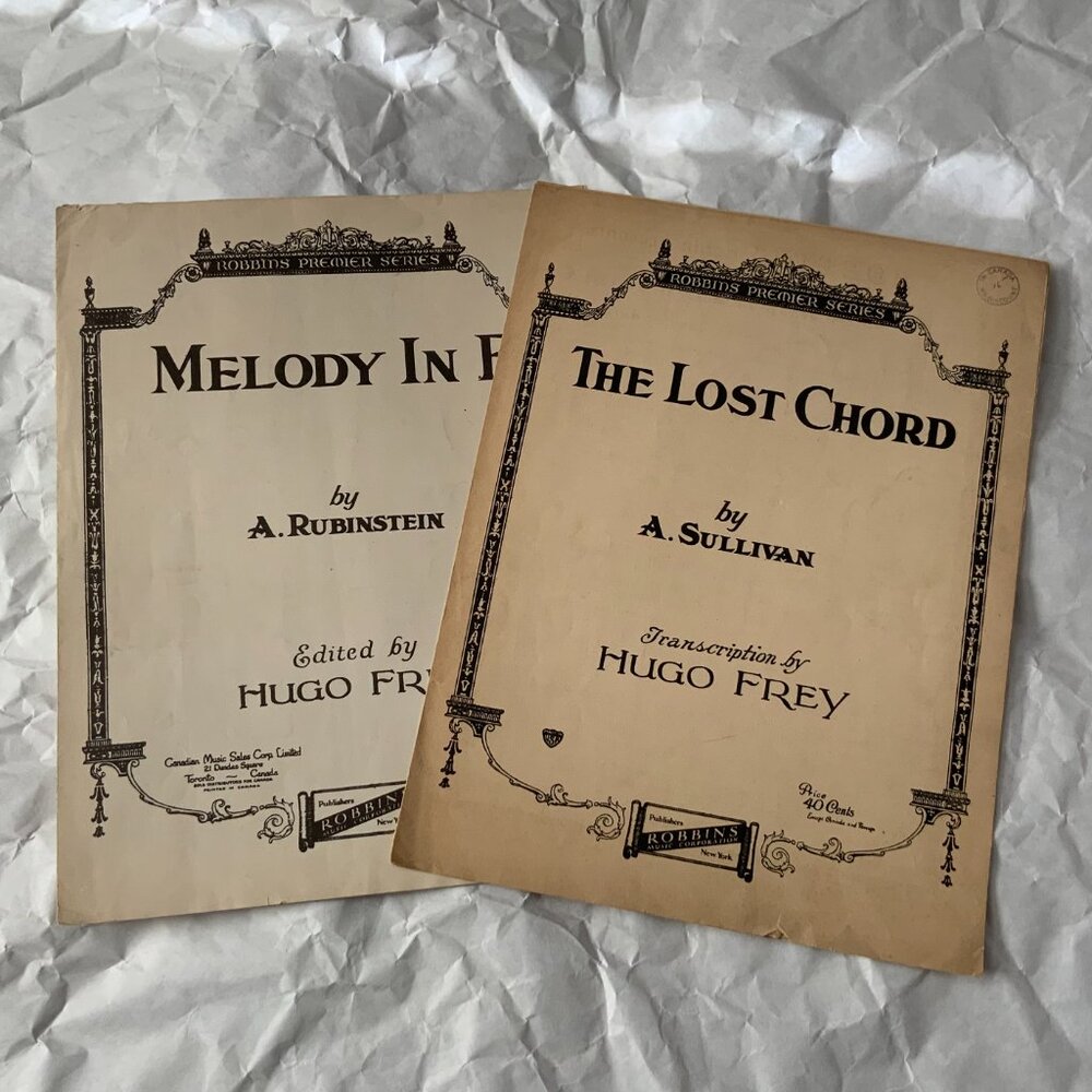 VINTAGE SHEET MUSIC LOT OF 2 - MELODY IN F / THE LOST CHORD - 1934